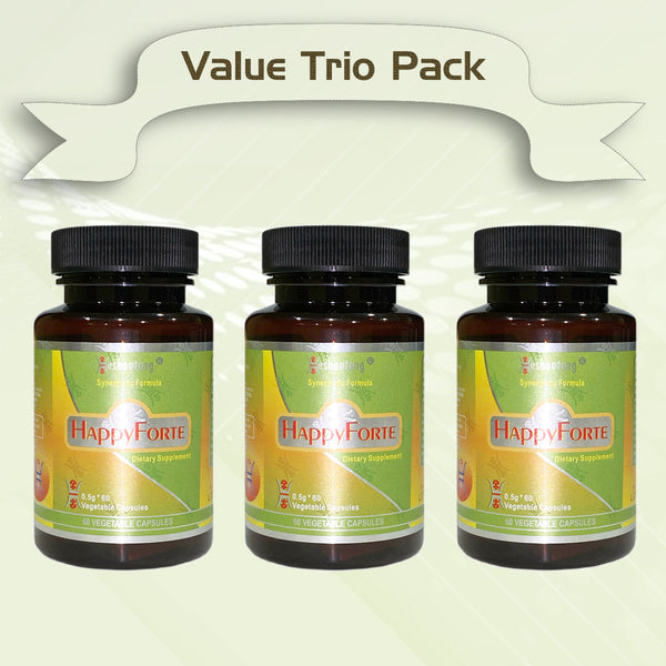 HappyForte|Proven Herbal Solution for Energy, Mood, and Digestion|Herbal Energy Flow Optimizer|180 Vagetable Capsules Triple Value Pack