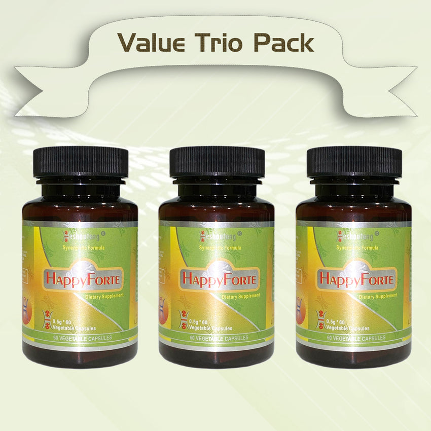 HappyForte|Proven Herbal Solution for Energy, Mood, and Digestion|Herbal Energy Flow Optimizer|180 Vagetable Capsules Triple Value Pack