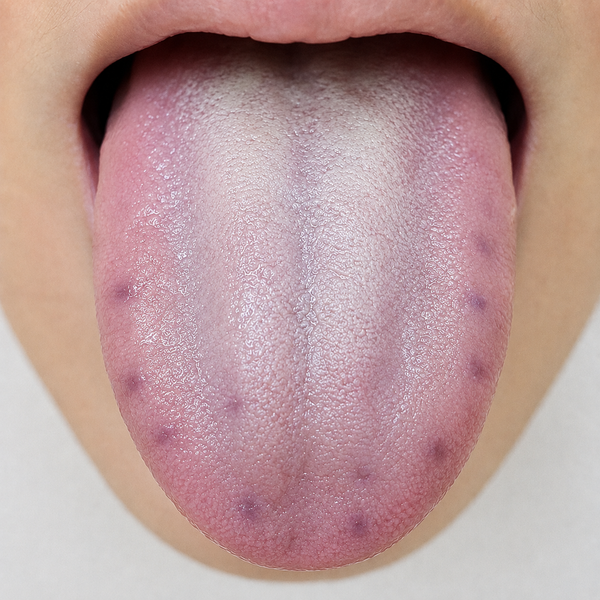 Dark purplish tongue with purple spots