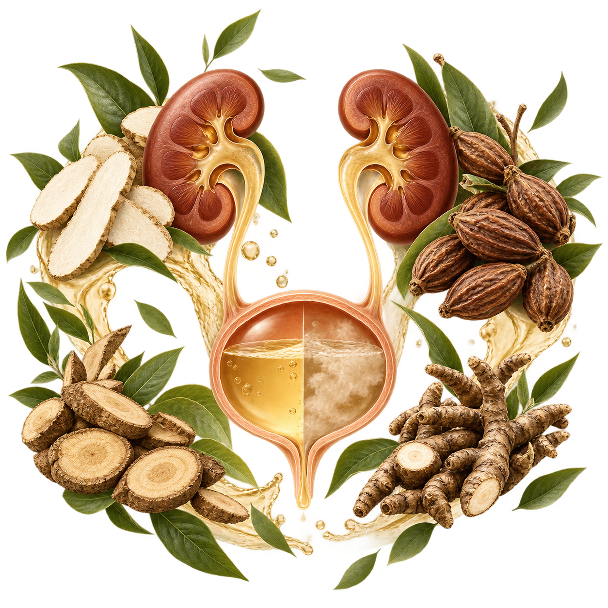 Urinary fluid balance and damp-turbidity illustration